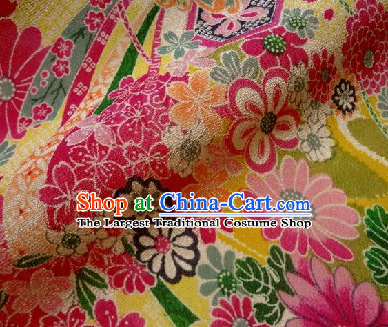 Asian Traditional Classical Flowers Pattern Green Tapestry Satin Nishijin Brocade Fabric Japanese Kimono Silk Material