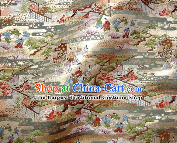 Asian Traditional Classical Hei An Pattern Golden Tapestry Satin Nishijin Brocade Fabric Japanese Kimono Silk Material