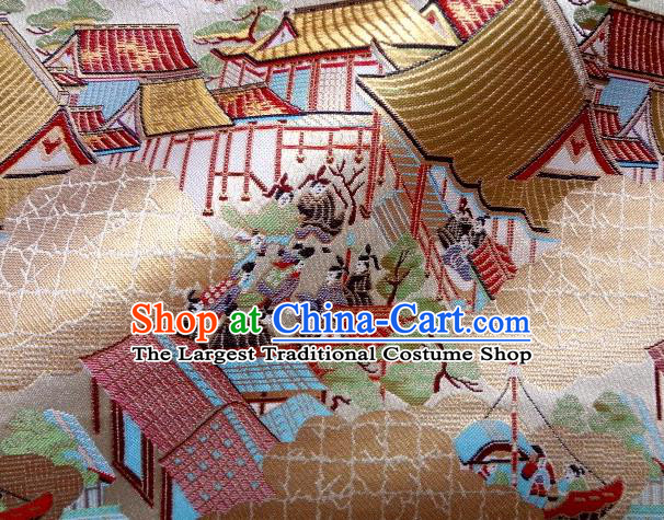 Asian Traditional Classical Genji Monogatari Pattern Tapestry Satin Nishijin Brocade Fabric Japanese Kimono Silk Material