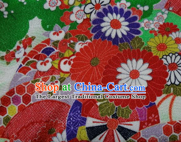 Asian Traditional Classical Pattern Green Tapestry Satin Nishijin Brocade Fabric Japanese Kimono Silk Material