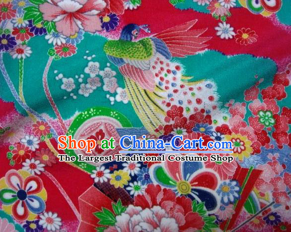 Asian Traditional Classical Peacock Pattern Blue Tapestry Satin Brocade Fabric Japanese Kimono Silk Material