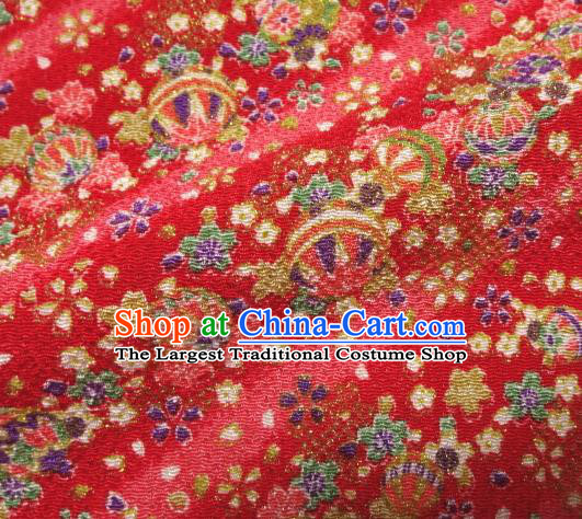 Asian Traditional Classical CamomileHus Pattern Red Brocade Tapestry Satin Fabric Japanese Kimono Silk Material