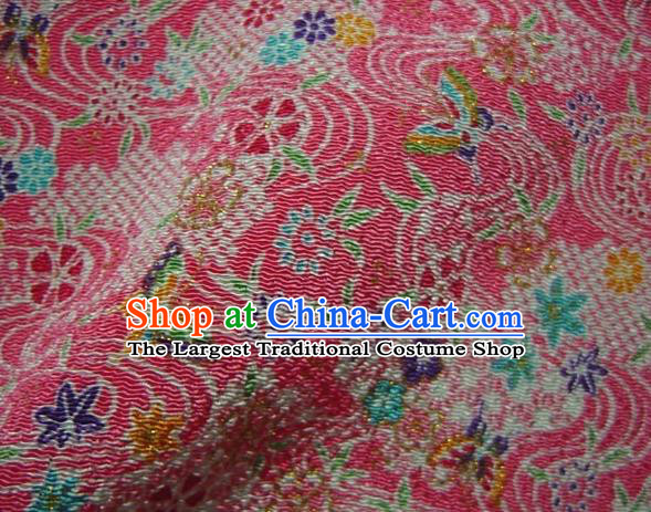 Asian Traditional Classical Maple Leaf Pattern Pink Brocade Tapestry Satin Fabric Japanese Kimono Silk Material