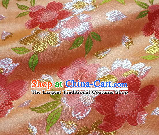 Asian Traditional Kimono Classical Sakura Pattern Orange Nishijin Brocade Tapestry Satin Fabric Japanese Silk Material