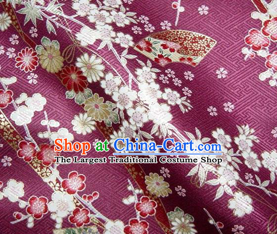 Asian Traditional Kimono Classical Sakura Pattern Purple Nishijin Brocade Tapestry Satin Fabric Japanese Silk Material