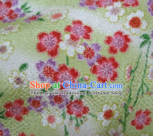 Asian Traditional Classical Sakura Pattern Green Brocade Tapestry Satin Fabric Japanese Kimono Silk Material