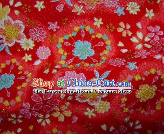 Asian Traditional Classical Sakura Pattern Red Brocade Tapestry Satin Fabric Japanese Kimono Silk Material