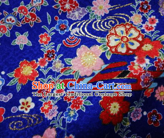 Asian Traditional Kimono Classical Primula Obconica Hance Pattern Royalblue Brocade Tapestry Satin Fabric Japanese Kyoto Silk Material