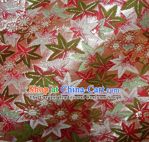 Asian Traditional Classical Maple Leaf Pattern Damask Pink Brocade Fabric Japanese Kimono Tapestry Satin Silk Material