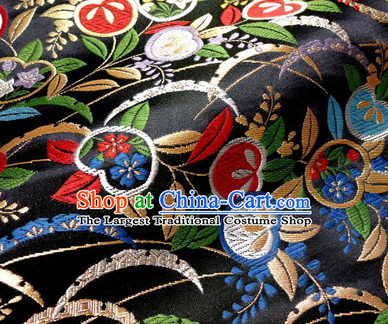 Asian Traditional Damask Classical Cherry Pattern Black Brocade Fabric Japanese Kimono Tapestry Satin Silk Material