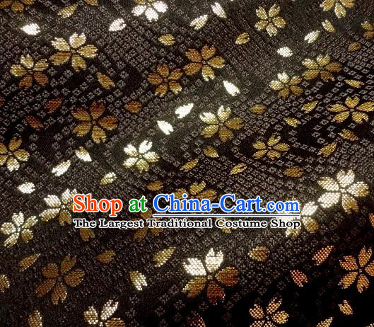 Asian Traditional Baldachin Classical Sakura Pattern Black Brocade Fabric Japanese Kimono Tapestry Satin Silk Material