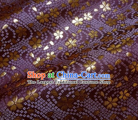 Asian Traditional Baldachin Classical Sakura Pattern Purple Brocade Fabric Japanese Kimono Tapestry Satin Silk Material