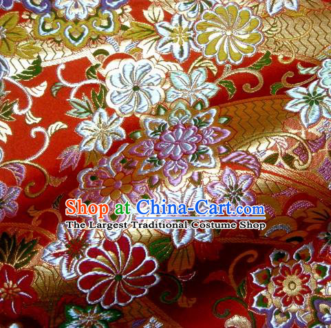 Asian Traditional Baldachin Classical Daisy Pattern Red Brocade Fabric Japanese Kimono Tapestry Satin Silk Material