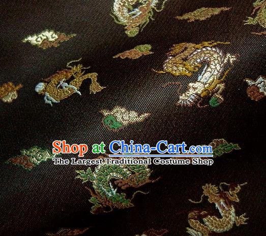 Asian Traditional Baldachin Classical Dragon Pattern Black Brocade Fabric Japanese Kimono Tapestry Satin Silk Material