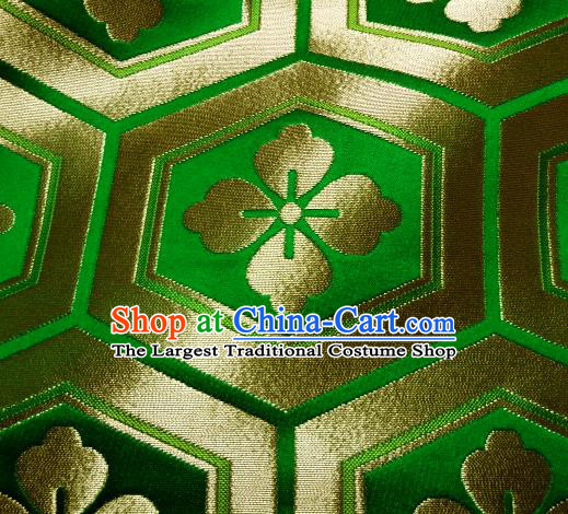 Asian Traditional Kyoto Kimono Classical Tortoise Shell Pattern Green Damask Brocade Fabric Japanese Tapestry Satin Silk Material