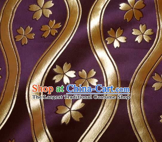 Asian Traditional Kyoto Kimono Classical Sakura Pattern Purple Damask Brocade Fabric Japanese Tapestry Satin Silk Material