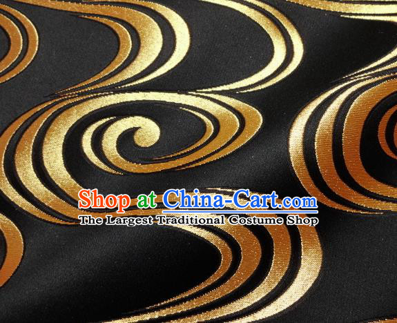 Asian Traditional Black Brocade Japanese Kimono Classical Pattern Damask Fabric Tapestry Satin Silk Material