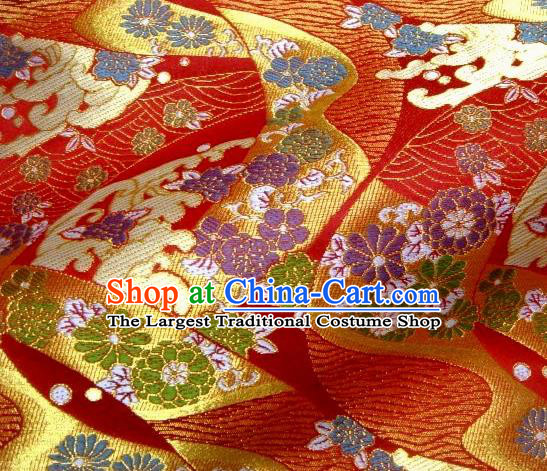 Asian Traditional Red Damask Brocade Fabric Japanese Kimono Classical Sakura Pattern Tapestry Satin Silk Material