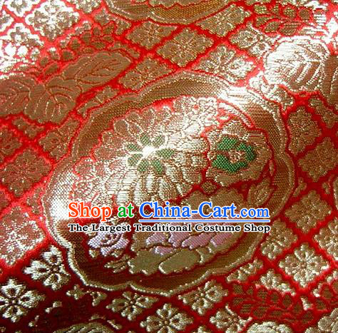 Asian Traditional Red Damask Brocade Fabric Japanese Kimono Classical Chrysanthemum Pattern Tapestry Satin Silk Material