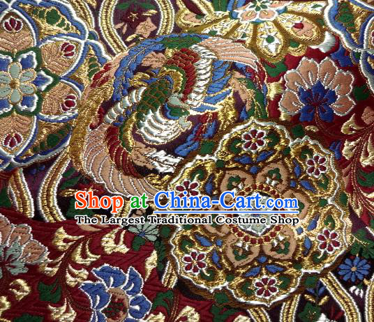 Asian Traditional Baldachin Classical Phoenix Pattern Black Brocade Fabric Japanese Kimono Tapestry Satin Silk Material