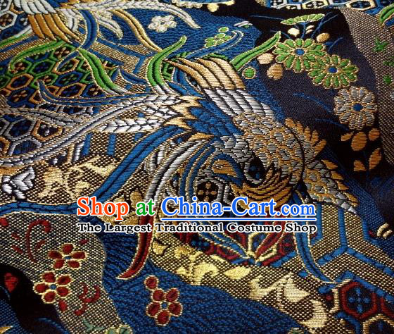 Asian Japanese Traditional Brocade Classical Colorful Phoenix Pattern Navy Baldachin Fabric Kimono Tapestry Satin Silk Material