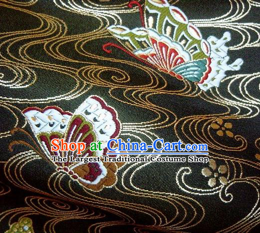 Asian Japanese Traditional Brocade Classical Butterfly Pattern Black Baldachin Fabric Kimono Tapestry Satin Silk Material