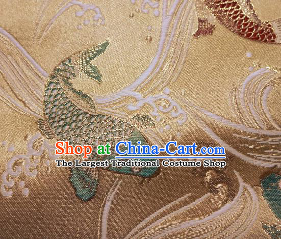 Asian Traditional Japanese Kimono Classical Fishes Pattern Golden Tapestry Satin Brocade Fabric Baldachin Silk Material