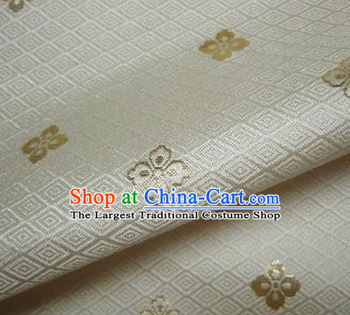 Asian Traditional Japanese Kimono Classical Flowers Pattern White Brocade Tapestry Satin Fabric Baldachin Silk Material