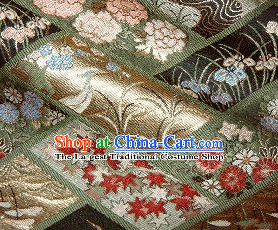 Asian Japanese Traditional Brocade Fabric Classical Orchid Pattern Baldachin Kimono Tapestry Satin Silk Material