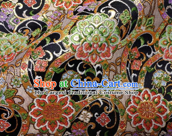 Asian Japanese Traditional Black Brocade Fabric Classical Persia Pattern Baldachin Kimono Tapestry Satin Silk Material