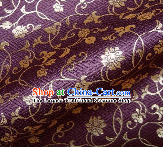 Asian Japanese Traditional Kimono Purple Tapestry Satin Classical Scroll Pattern Brocade Fabric Baldachin Silk Material