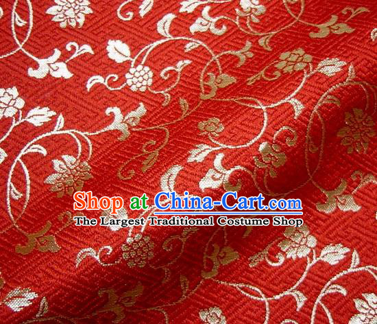 Asian Japanese Traditional Kimono Red Tapestry Satin Classical Scroll Pattern Brocade Fabric Baldachin Silk Material