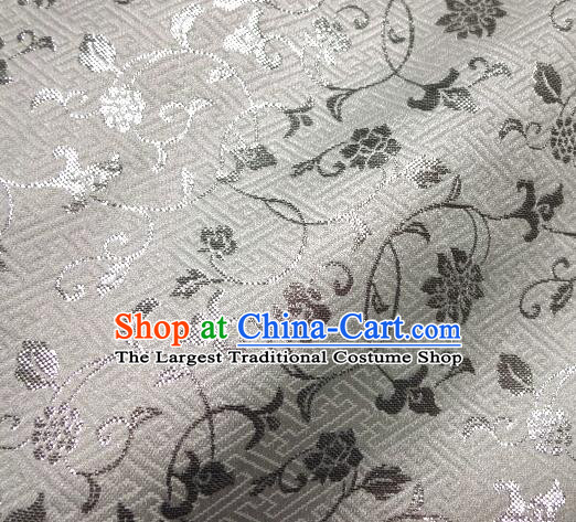 Asian Japanese Traditional Kimono White Tapestry Satin Classical Scroll Pattern Brocade Fabric Baldachin Silk Material