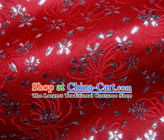 Asian Japanese Traditional Kimono Red Tapestry Satin Classical Chrysanthemum Pattern Brocade Fabric Baldachin Silk Material