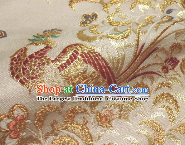 Asian Japanese Traditional Classical Phoenix Pattern White Brocade Baldachin Fabric Kimono Tapestry Satin Silk Material