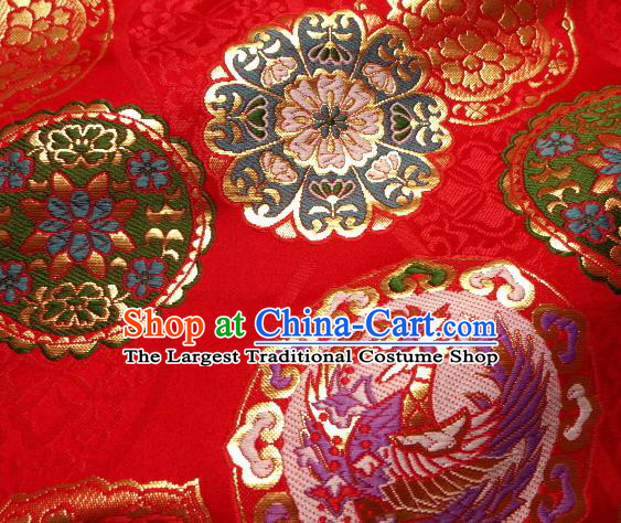 Asian Japanese Traditional Kimono Classical Phoenix Pattern Red Tapestry Satin Brocade Fabric Baldachin Silk Material