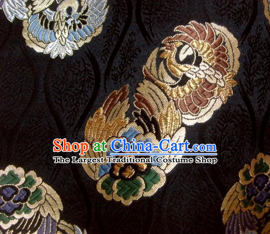 Asian Japanese Black Tapestry Satin Traditional Kimono Classical Phoenix Pattern Brocade Fabric Baldachin Silk Material