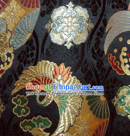 Asian Japanese Tapestry Satin Traditional Kimono Classical Cloud Crane Pattern Black Brocade Fabric Baldachin Silk Material