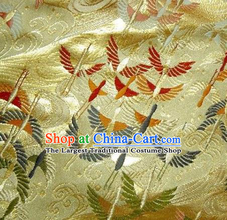 Asian Traditional Japanese Kimono Golden Tapestry Satin Classical Crane Pattern Brocade Fabric Baldachin Silk Material