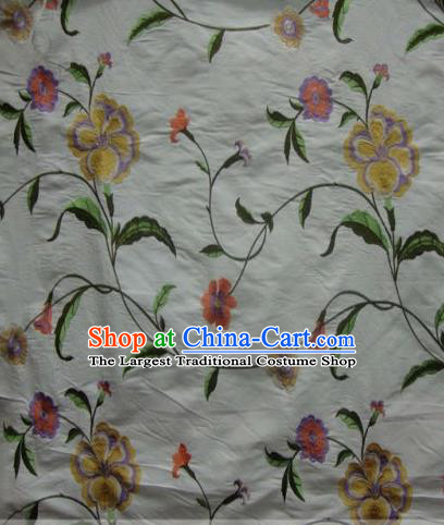 Asian Traditional Fabric Classical Embroidered Yellow Peony Pattern Brocade Chinese Satin Silk Material