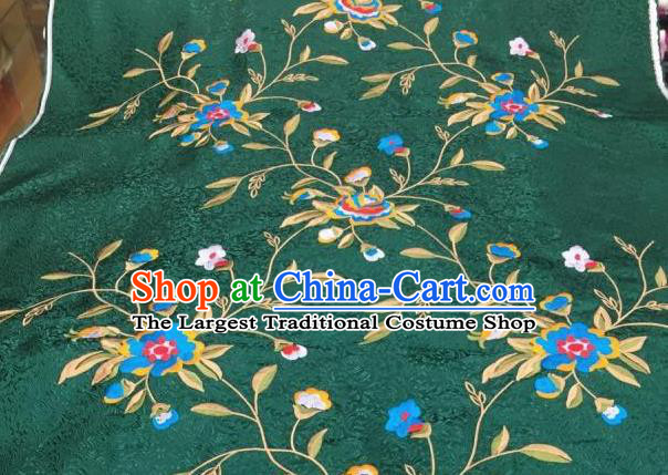 Asian Traditional Fabric Classical Embroidered Peony Flowers Pattern Green Brocade Chinese Satin Silk Material