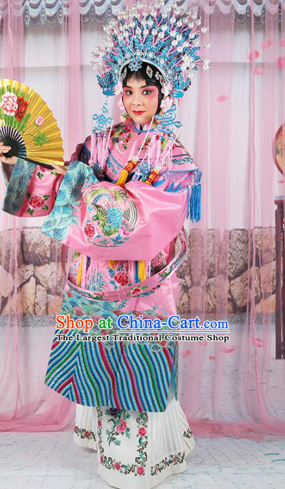 Chinese Traditional Beijing Opera Queen Pink Embroidered Robe Ancient Palace Lady Costume for Women