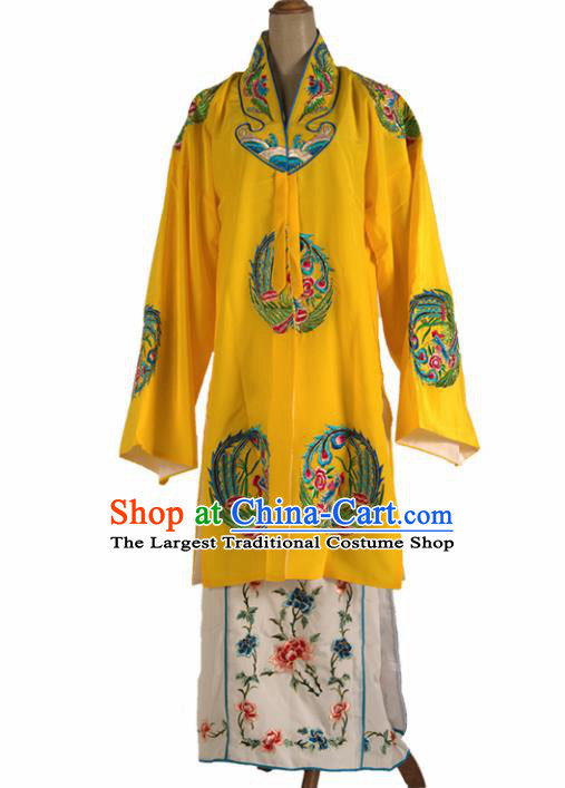 Chinese Traditional Beijing Opera Court Lady Yellow Dress Ancient Queen Embroidered Phoenix Costume for Women