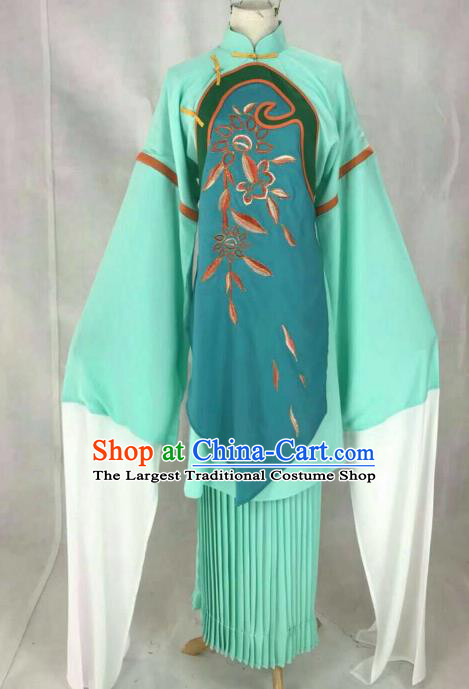 Traditional Chinese Peking Opera Court Maid Embroidered Green Dress Ancient Maidservants Costume for Women