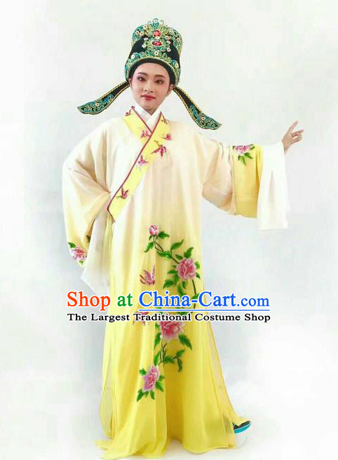 Chinese Traditional Beijing Opera Niche Yellow Robe Ancient Nobility Childe Embroidered Costume for Men