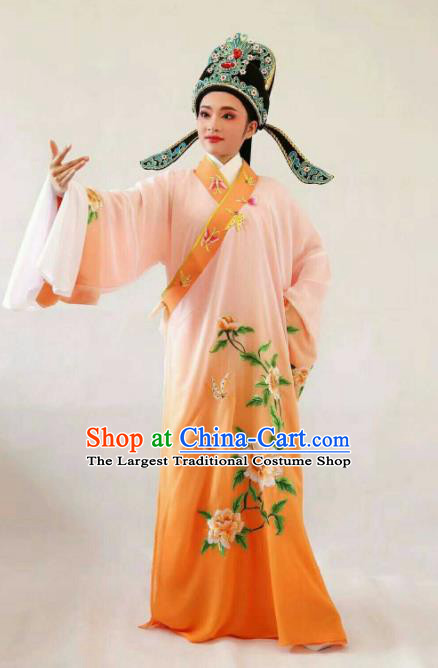 Chinese Traditional Beijing Opera Niche Orange Robe Ancient Nobility Childe Embroidered Costume for Men