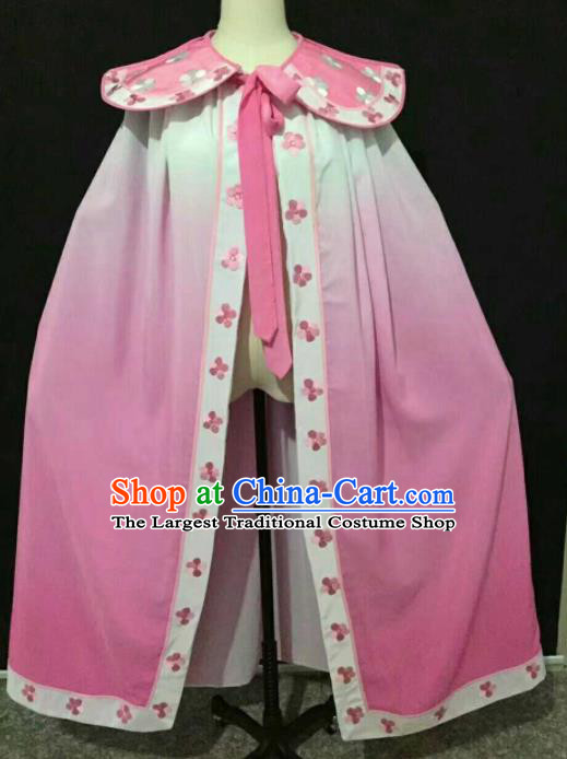 Chinese Traditional Peking Opera Artiste Costume Ancient Swordswoman Embroidered Pink Cape for Women