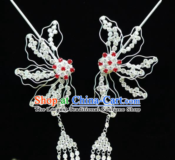 Chinese Ancient Princess Crystal Phoenix Tassel Hairpins Traditional Peking Opera Artiste Hair Accessories for Women