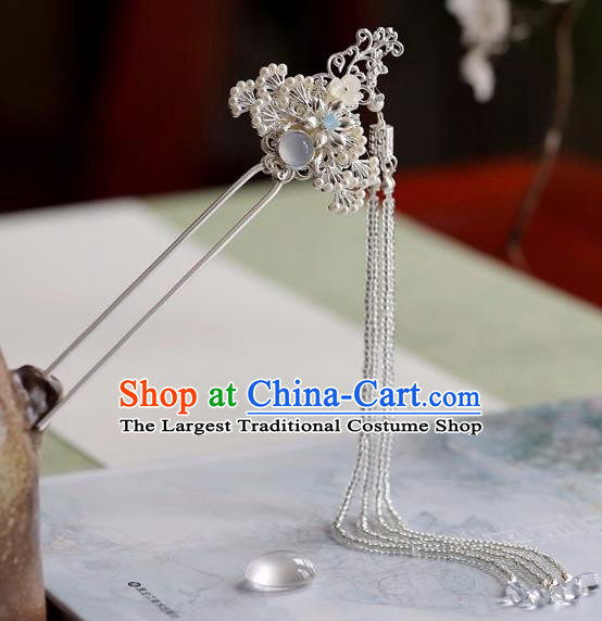 Chinese Traditional Hanfu Hair Accessories Ancient Princess White Beads Tassel Pine Hairpins for Women