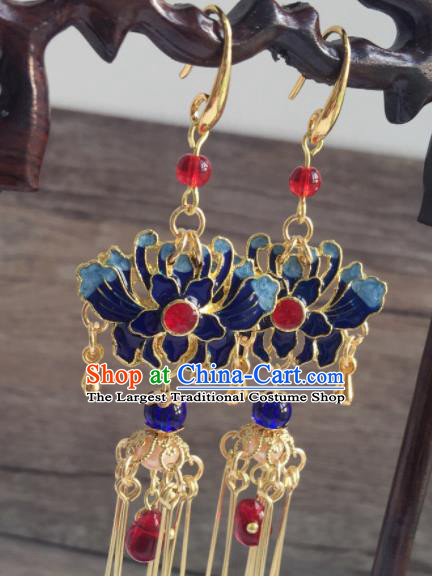 Chinese Traditional Hanfu Ear Accessories Ancient Princess Hanfu Blueing Chrysanthemum Earrings for Women